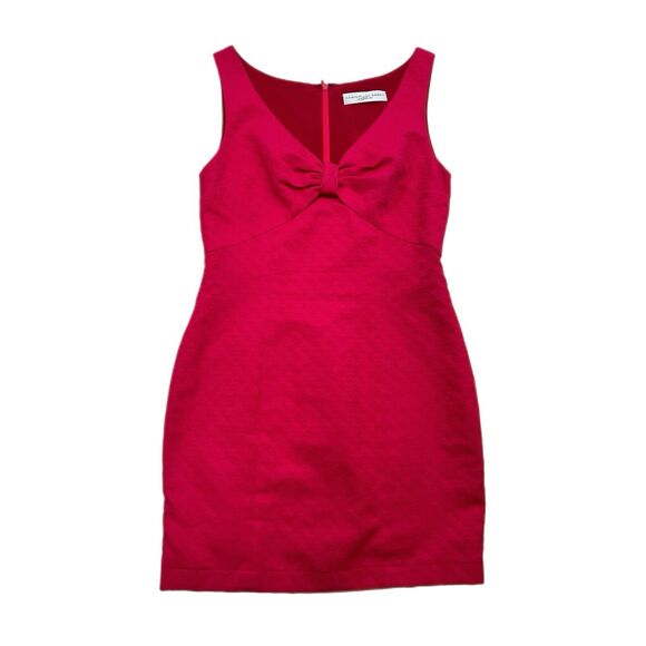 Carolina Herrera Mini Dress Size 10 Sheath Babydoll V Neck Bow Silk Cotton